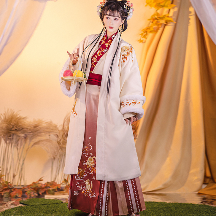 醉婉亭原创宋制汉服鼠跳跳长褙子交领加绒刺绣...
