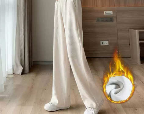 灯芯绒阔腿裤女秋冬加绒保暖高腰垂感宽松直