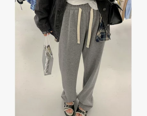 曾小咸粉色高腰直筒休闲裤女秋冬季复古灯芯绒...