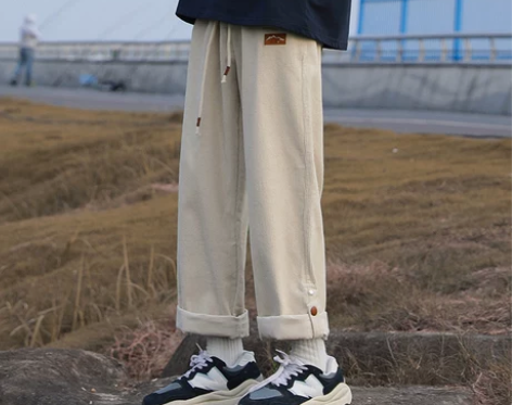复古休闲裤黑色直筒灯芯绒裤子男休闲裤加绒