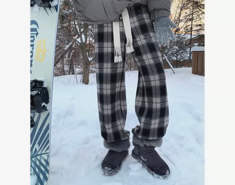 张贝贝ibell加绒格子裤 尺码m加厚绒冬...