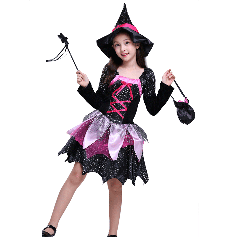 万圣节儿童服装女巫女童cos巫婆角色扮演衣...
