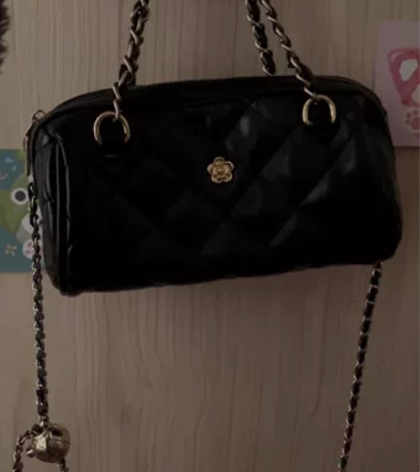 山茶花菱格链条小包包女高级感圆筒枕头单肩斜...