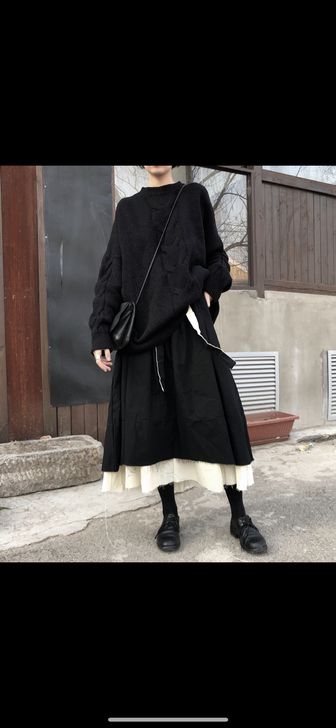 暗黑风 双层棉麻半身裙山本 显瘦厚实不锁边...