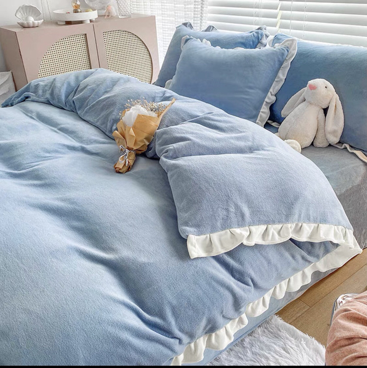 冬季牛奶绒床上四件套加厚防静电双面加绒被套...