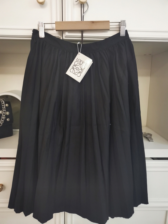 loewe全新带吊牌黑色百褶裙半身裙中裙