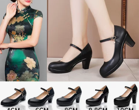 防水台单鞋 粗跟防水台单鞋旗袍T台女鞋女真...