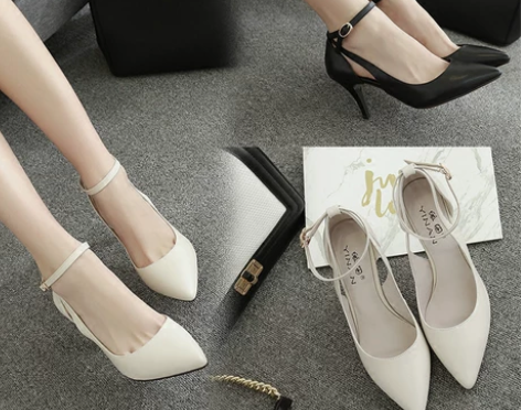 小码2019秋季米白色尖头高跟鞋细跟单鞋女...