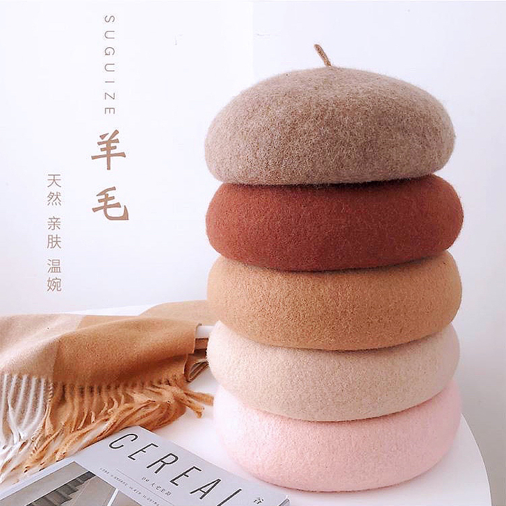 「全新」秋冬羊毛贝雷帽复古袋鼠日系百搭蓓蕾...