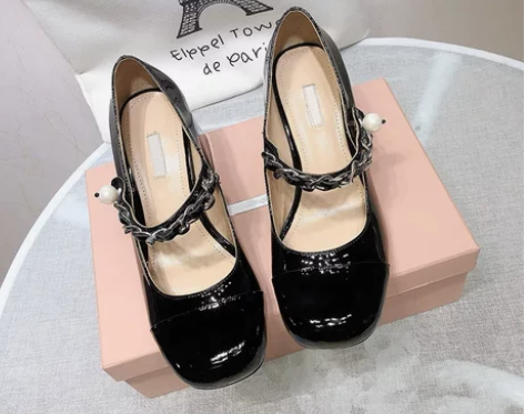 复古玛丽珍鞋女法式miu*方头高跟鞋仙女风...