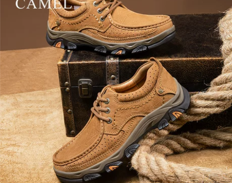 骆驼鞋 男鞋男休闲鞋低帮真皮户外运动防滑工...