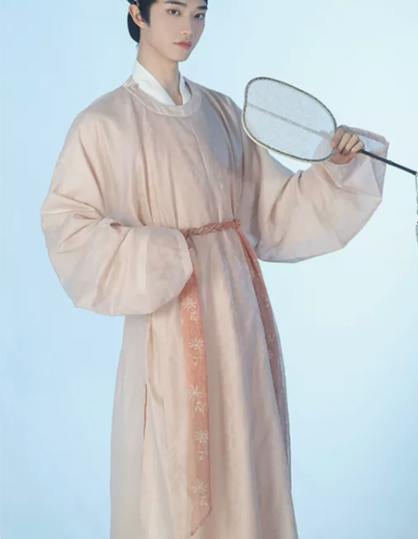 君陈 春夏宋制窄袖圆领袍 青年公子情侣粉色...