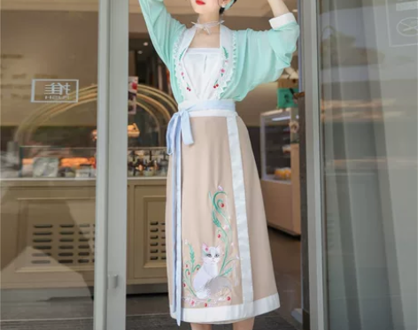 汉旭招财猫宋制汉服女原创对襟旋裙短衫日常飞...
