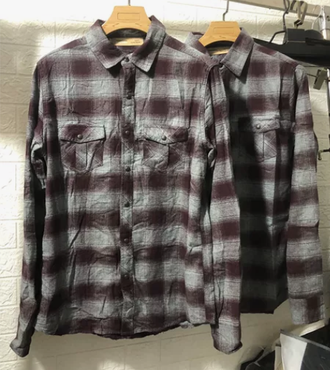 男士紫灰格纹磨毛长袖衬衫特价15.9元包邮...