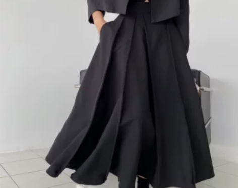 拖延症/ 设计感高腰半身裙 气质a字简约中...