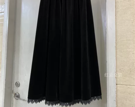 金丝绒半身裙女中长款秋冬款百搭高腰A字大摆...