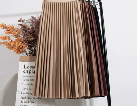 2020春装百褶裙半身裙女韩国复古中长款高...