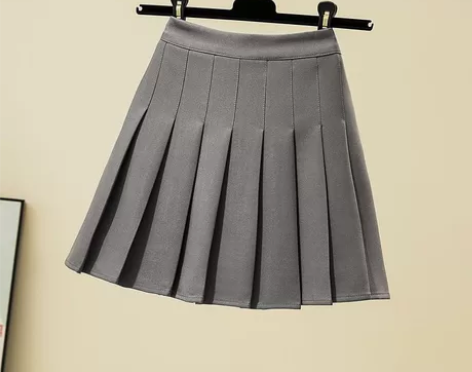 夏季高腰百褶裙半身裙 带防走光安全裤灰色显...