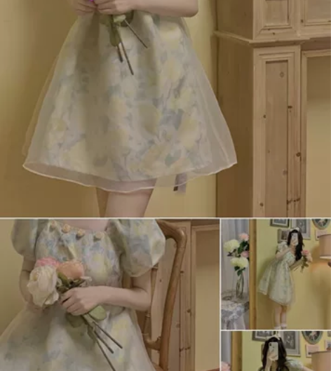 柳亭鱼碎花连衣裙女夏天设计感小众温柔风茶歇...