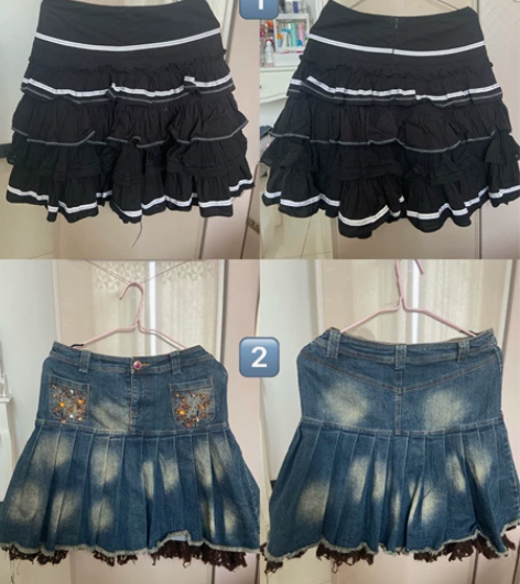裙子古着vintage蛋糕裙黑色蓬松牛仔裙...