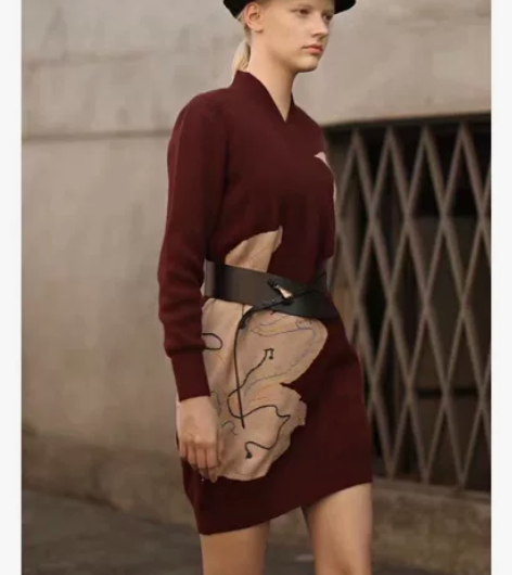 谜底全新20冬款H型V领提花针织连衣裙 1...