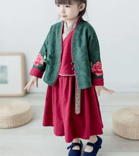 汉服亲子装春秋女童宝宝中国风唐装两件套中长...