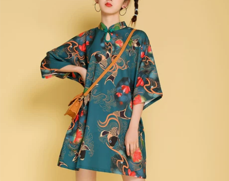国潮小个子旗袍改良版连衣裙少女日常年轻款宽...