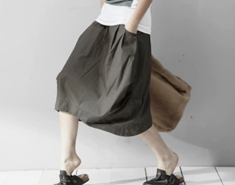 新款女装 百搭水洗文艺气质半身裙灯笼裙中裙...