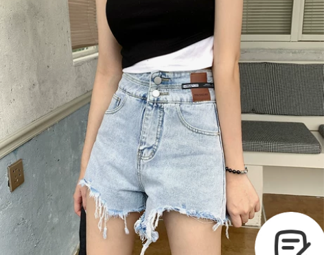 K11女装黑色破洞牛仔短裤女夏季超高腰显瘦...