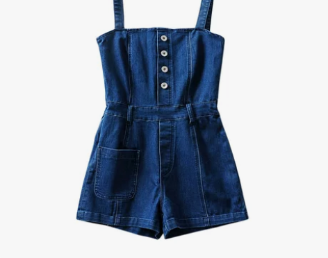 欧美街拍时尚牛仔连体裤女 百搭背带牛仔裤金...