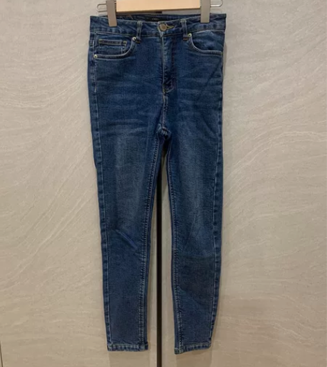 有机棉修身显瘦高腰弹力 万能小脚九分牛仔裤...