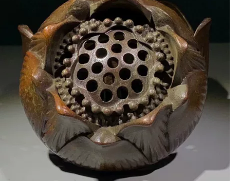 古玩老铜铜莲花香炉摆件大明宣德古董老物件莲...