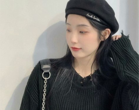 黑色毛呢贝雷帽女春秋款刺绣日系英伦复古画家...