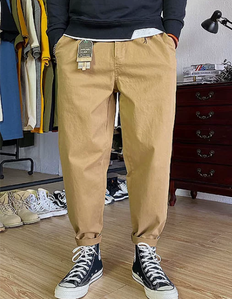 裤工装 裤子工装裤春秋季美式痞帅卡其色裤男...