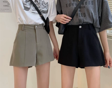 ?直筒阔腿热裤女夏2021新款韩版洋气复古...