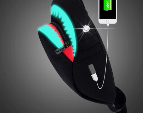 鲨鱼包包儿童斜挎包时尚小包潮时尚胸包单肩包...