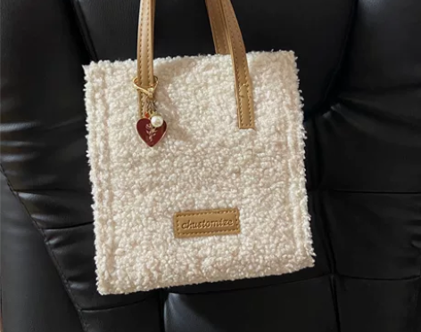 秋冬羊羔毛手提包斜挎包小方包送长肩带 感兴...