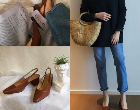 2022春秋新款复古包头网红单鞋方头后空粗...