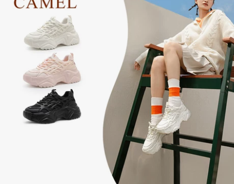 骆驼女鞋新款百搭休闲运动鞋厚底增高爆款老爹...