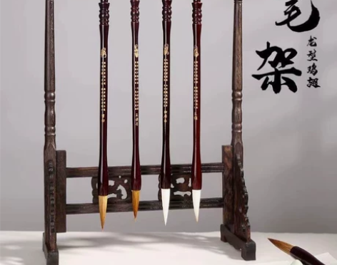 龙头毛笔架6挂12针鸡翅木笔挂 红木文房四...