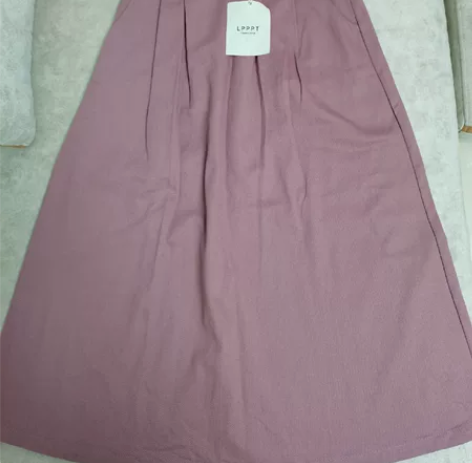 日系烟粉色枯玫瑰纯棉大摆围半身裙带吊牌全新...