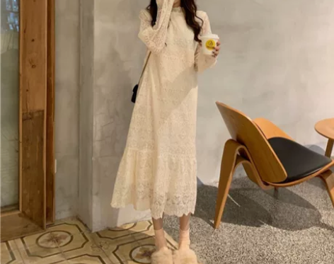 韩版打底长裙长款法式装蕾丝小个子仙女内搭连...