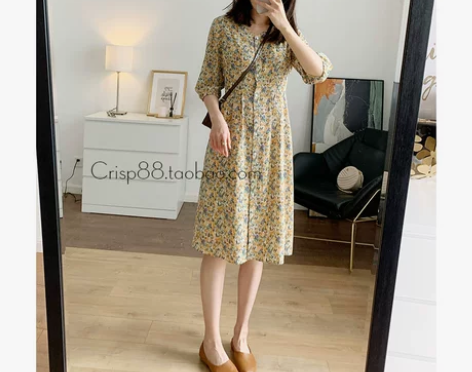 色调美惨了！浓郁复古文艺感碎花法式后系带收...