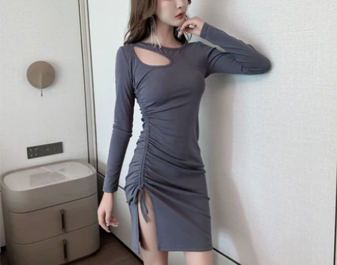 包臀裙 包臀裙短裙心机设计感开叉抽绳包臀性...