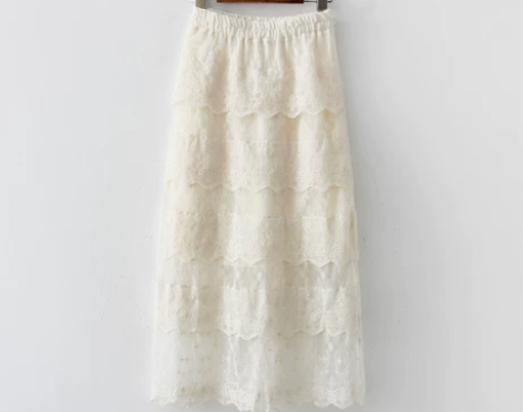 日系小清新甜美蕾丝蛋糕裙  宽松显瘦钩花刺...
