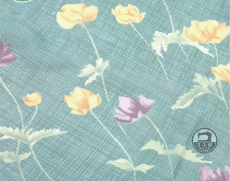 外贸古着vintage文艺风淡蓝色印花雪纺...