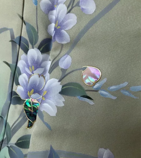 kiya喜屋浅绿晕染丛花螺钿付下 材质：正...