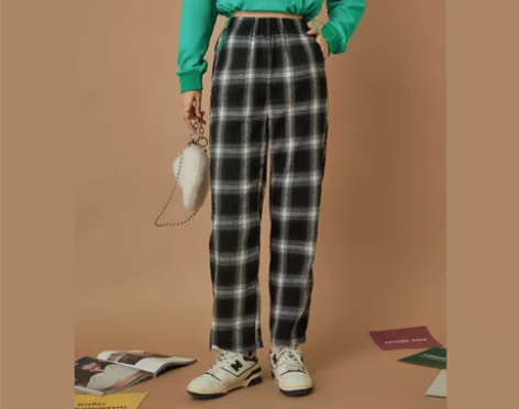 OTHER MIX 黑白复古格子休闲裤女秋...
