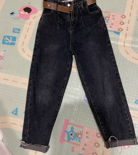 高腰老爹牛仔裤。 特别显瘦显腿长 蓝灰色...