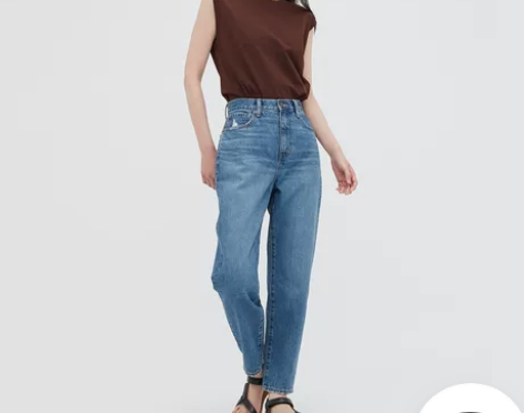 优衣库新牛仔 女装 高腰锥形牛仔裤(宽松窄...